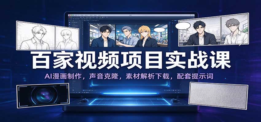 百家视频项目实战课：AI漫画制作，声音克隆，素材解析下载，配套提示词-翌晨科技网
