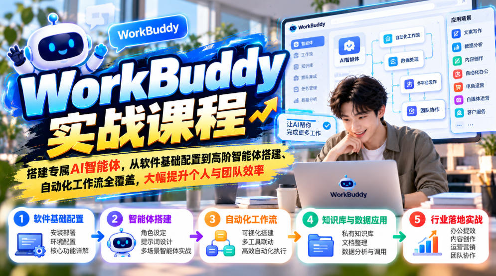 WorkBuddy实战课程，搭建专属AI智能体，从软件基础配置到高阶智能体搭建、自动化工作流全覆盖，大幅提升个人与团队效率-翌晨科技网