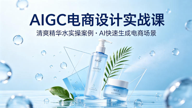 AIGC电商设计实战课，以清爽精华水为实操案例，教你用AI快速生成电商场景-翌晨科技网