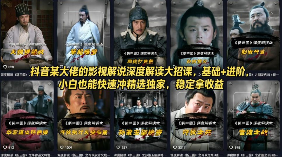 抖音某大佬的影视解说深度解读大招课，基础+进阶，小白也能快速冲精选独家，稳定拿收益-翌晨科技网