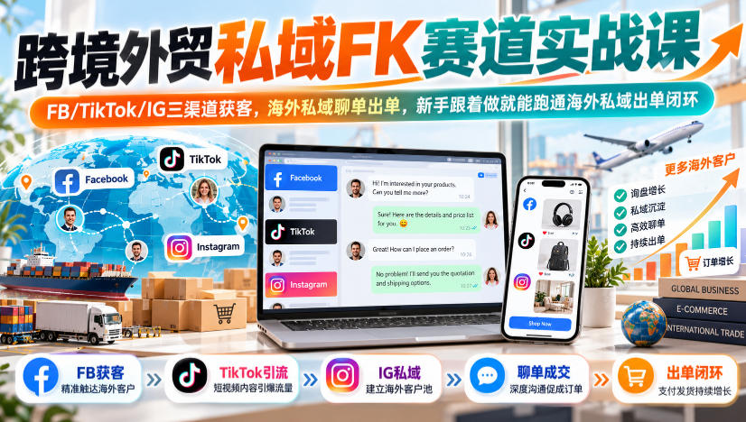 跨境外贸私域FK赛道实战课｜FB/TikTok/IG三渠道获客，海外私域聊单出单，新手跟着做就能跑通海外私域出单闭环-翌晨科技网