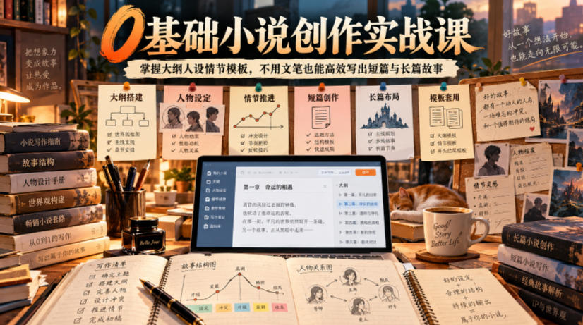 0基础小说创作实战课｜掌握大纲人设情节模板，不用文笔也能高效写出短篇与长篇故事-翌晨科技网