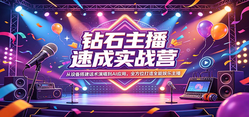 钻石主播速成实战营：从设备搭建话术演唱到AI应用，全方位打造全能娱乐主播-翌晨科技网