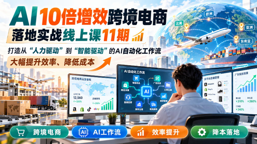 AI 10倍增效跨境电商落地实战线上课11期，打造从人力驱动到智能驱动的AI自动化工作流，大幅提升效率、降低成本-翌晨科技网