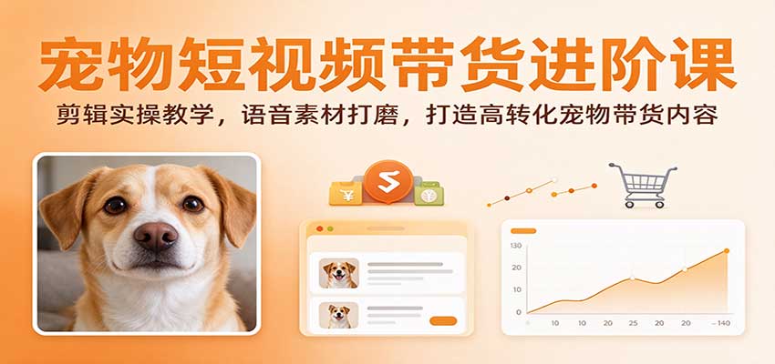 宠物短视频带货进阶课:剪辑实操教学,语音素材打磨,打造高转化宠物带货内容-翌晨科技网