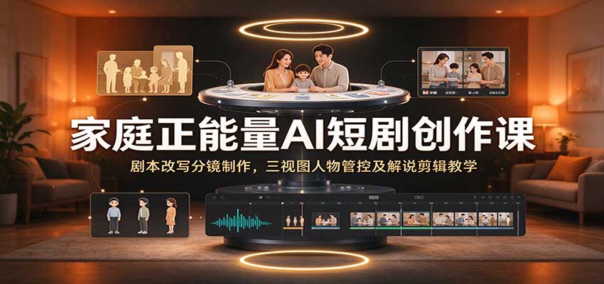 家庭正能量AI短剧创作课：剧本改写分镜制作，三视图人物管控及解说剪辑教学-翌晨科技网
