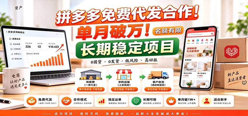 拼多多免费代发合作｜单月破万！长期稳定项目，名额有限-翌晨科技网