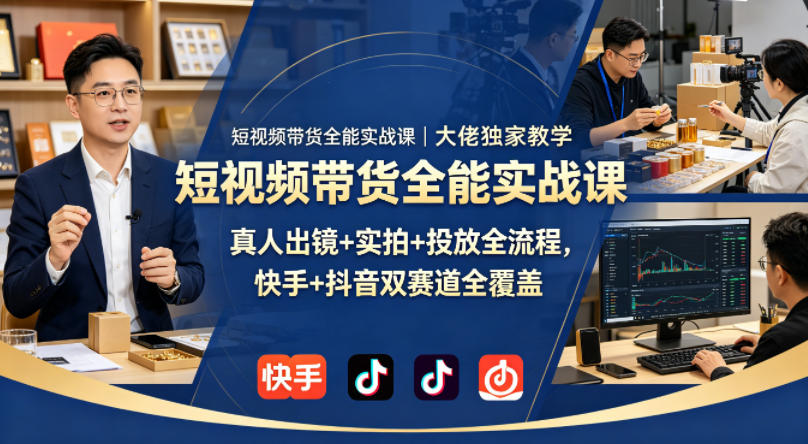 短视频带货全能实战课｜大佬独家教学，真人出镜+实拍+投放全流程，快手+抖音双赛道全覆盖-翌晨科技网