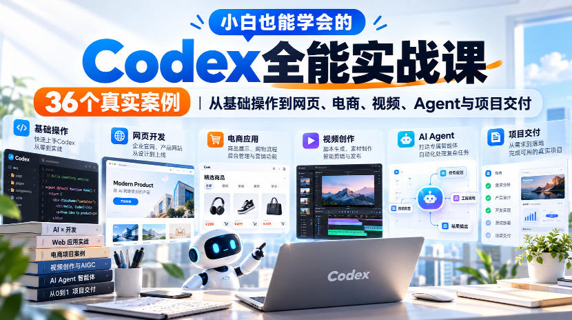 小白也能学会的Codex全能实战课｜36个真实案例，从基础操作到网页、电商、视频、Agent与项目交付-翌晨科技网