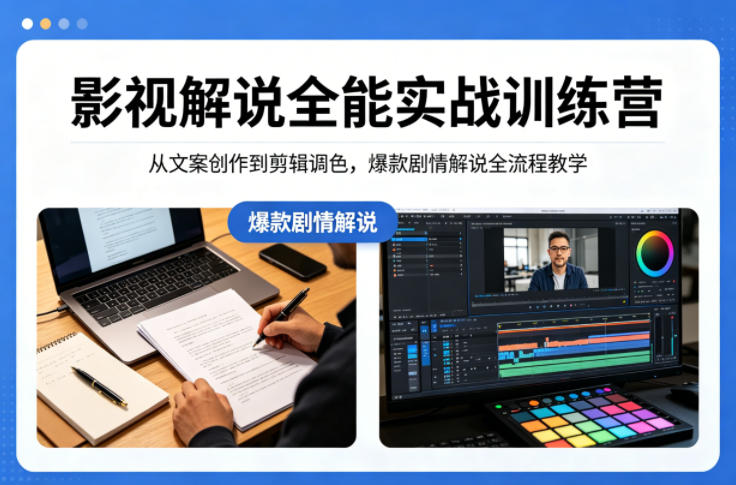影视解说全能实战训练营：从文案创作到剪辑调色，爆款剧情解说全流程教学-翌晨科技网