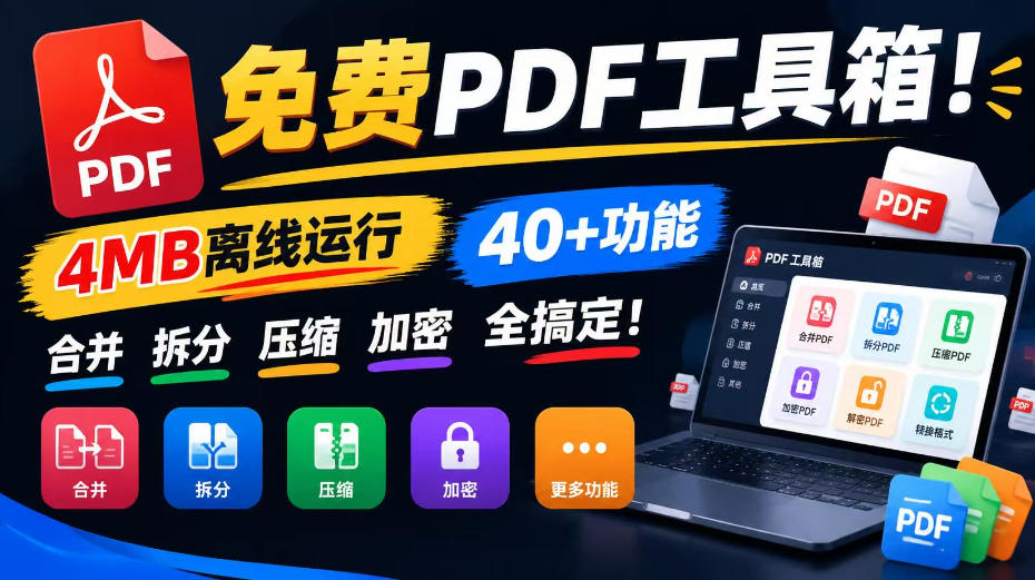 免费PDF工具箱！4MB离线运行，40+功能，合并拆分压缩加密全搞定！-翌晨科技网