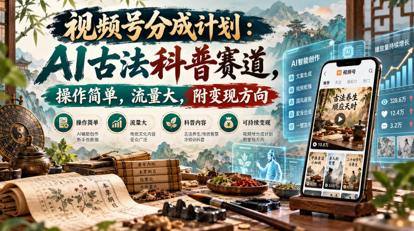 视频号分成计划：AI古法科普赛道，操作简单，流量大，附变现方向-翌晨科技网