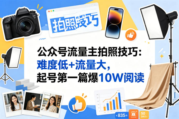 公众号流量主之拍照技巧赛道，难度低+流量大，起号第一篇就爆了10w阅读-翌晨科技网
