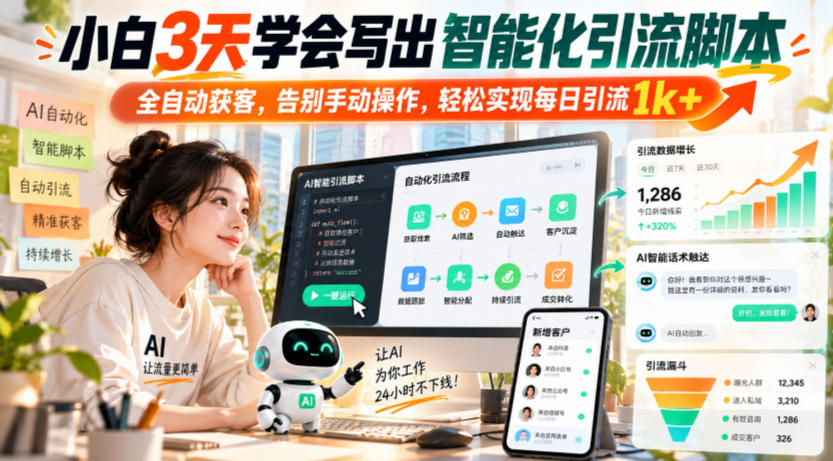 小白3天学会写出智能化引流脚本，全自动获客，告别手动操作，轻松实现每日引流1k+-翌晨科技网
