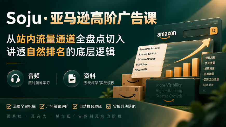 亚马逊高阶广告课，从站内流量通道全盘点切入，讲透自然排名的底层逻辑（直播+音频+资料）-翌晨科技网