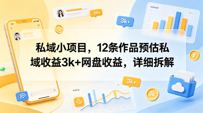私域小项目，12条作品预估私域收益3k+网盘收益，详细拆解-翌晨科技网