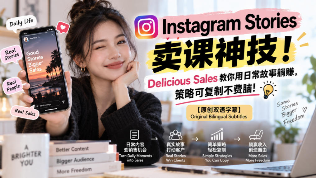 Instagram Stories卖课神技！Delicious Sales教你用日常故事躺賺，策略可复制不费脑！【原创双语字幕】-翌晨科技网