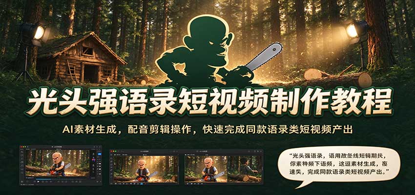 光头强语录短视频制作教程：AI素材生成，配音剪辑操作，快速完成同款语录类短视频产出-翌晨科技网