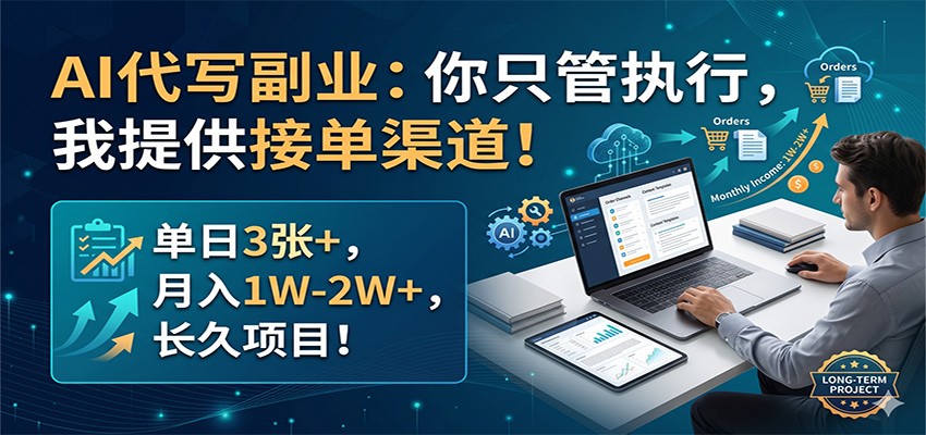 AI代写副业：你只管执行，我提供接单渠道！单日3张+，月入1W-2W+，长久项目-翌晨科技网