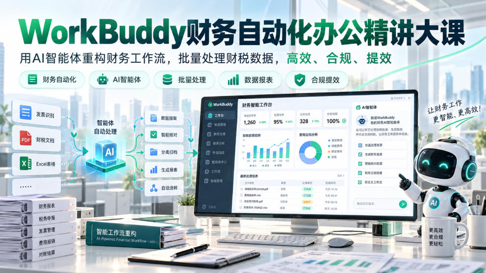 WorkBuddy财务自动化办公精讲大课，用AI智能体重构财务工作流，批量处理财税数据，高效、合规、提效-翌晨科技网