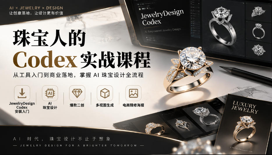 珠宝人的Codex实战课程｜JewelryDesign Codex安装入门、AI珠宝设计、爆款二创、多视图生成、电商精修海报全链路教学-翌晨科技网