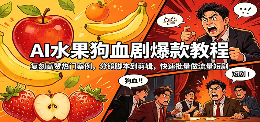 AI水果狗血剧爆款教程：复刻高赞热门案例，分镜脚本到剪辑，快速批量做流量短剧-翌晨科技网