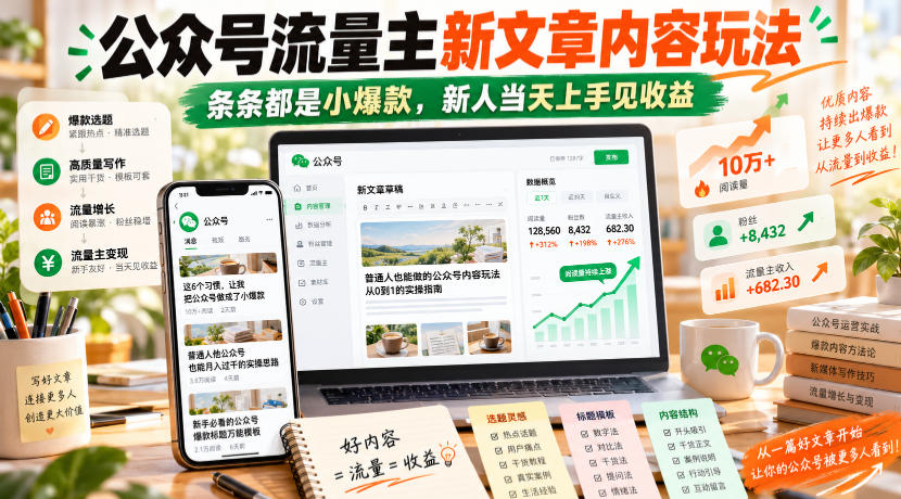 公众号流量主新文章内容玩法，条条都是小爆款，新人当天上手见收益-翌晨科技网