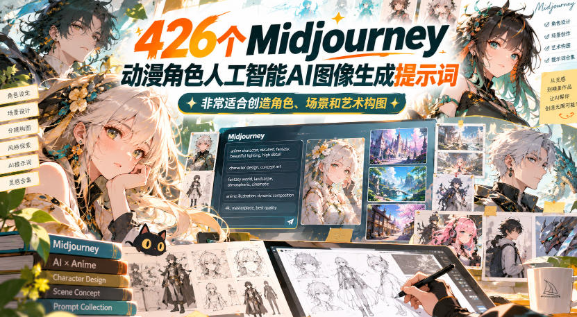 426个Midjourney动漫角色人工智能AI图像生成提示词，非常适合创造角色、场景和艺术构图-翌晨科技网