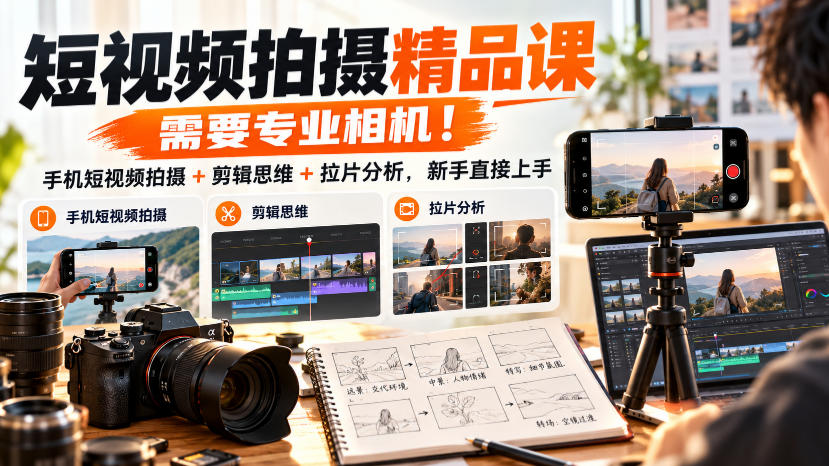 短视频拍摄精品课，需要专业相机！手机短视频拍摄+剪辑思维+拉片分析，新手直接上手-翌晨科技网