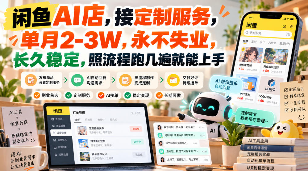 闲鱼AI店，接定制服务，单月2-3W，永不失业，长久稳定，照流程跑几遍就能上手-翌晨科技网