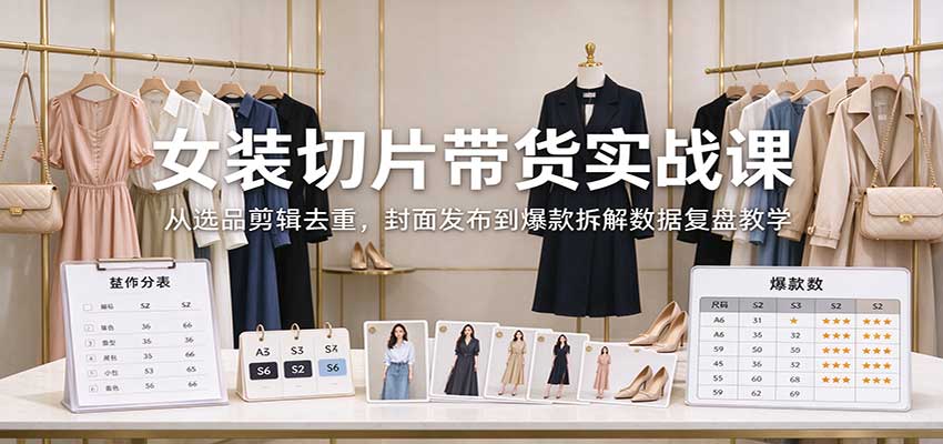 女装切片带货实战课：从选品剪辑去重，封面发布到爆款拆解数据复盘教学-翌晨科技网