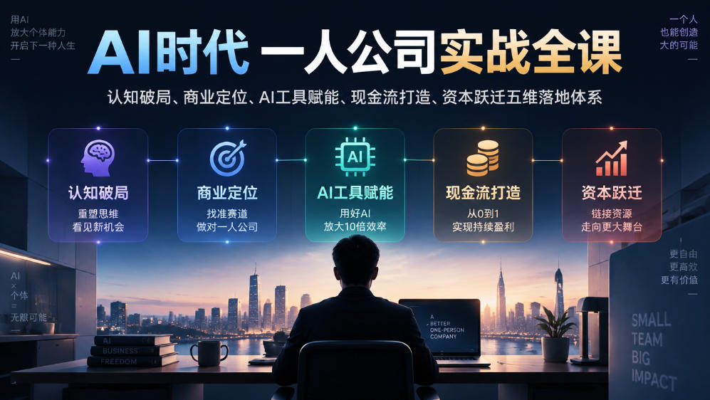 AI时代一人公司实战全课｜认知破局、商业定位、AI工具赋能、现金流打造、资本跃迁五维落地体系-翌晨科技网