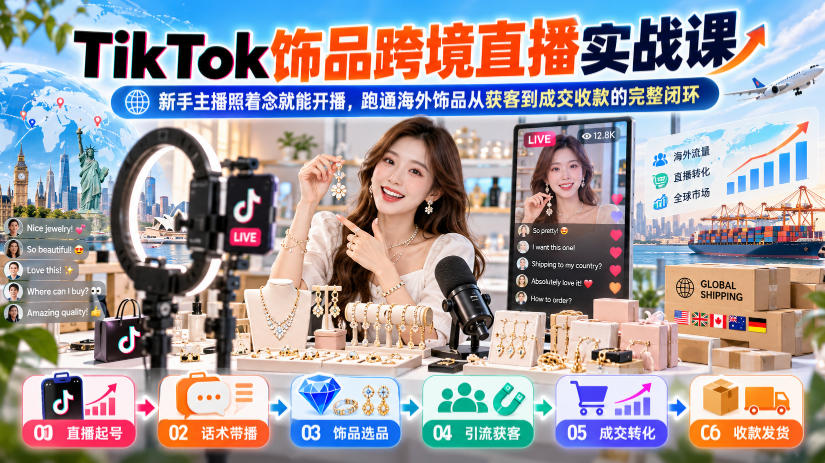 TikTok饰品跨境直播实战课，新手主播照着念就能开播，跑通海外饰品从获客到成交收款的完整闭环-翌晨科技网
