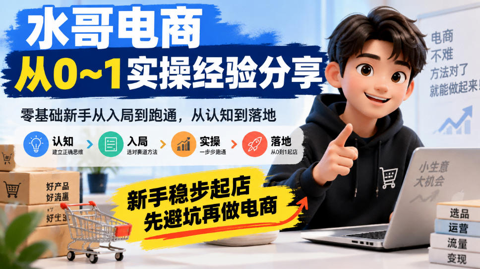 水哥电商从0~1实操经验分享，​零基础新手从入局到跑通，从认知到落地，新手稳步起店，先避坑再做电商-翌晨科技网