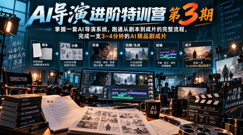 AI导演进阶特训营第3期，掌握一套AI导演系统，跑通从剧本到成片的完整流程，完成一支3~4分钟的AI精品剧成片（附1、2期）-翌晨科技网