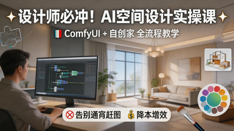 设计师必冲！AI空间设计实操课，ComfyUI+自创家全教学，告别通宵赶图，降本增效-翌晨科技网