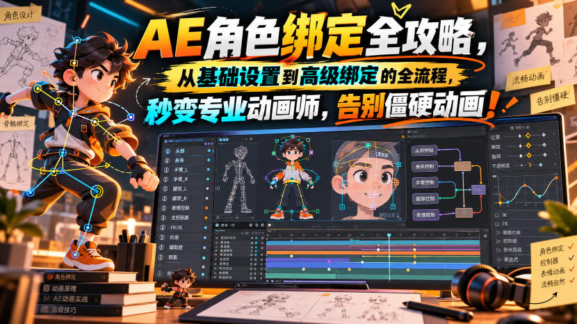【无水印】AE角色绑定全攻略，从基础设置到高级绑定的全流程，秒变专业动画师，告别僵硬动画！【原创双语字幕】-翌晨科技网