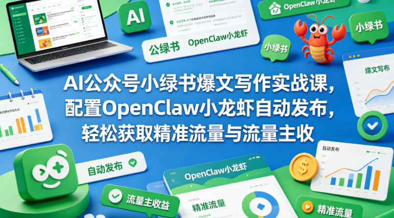 AI公众号小绿书爆文写作实战课，配置OpenClaw小龙虾自动发布，轻松获取精准流量与流量主收益-翌晨科技网