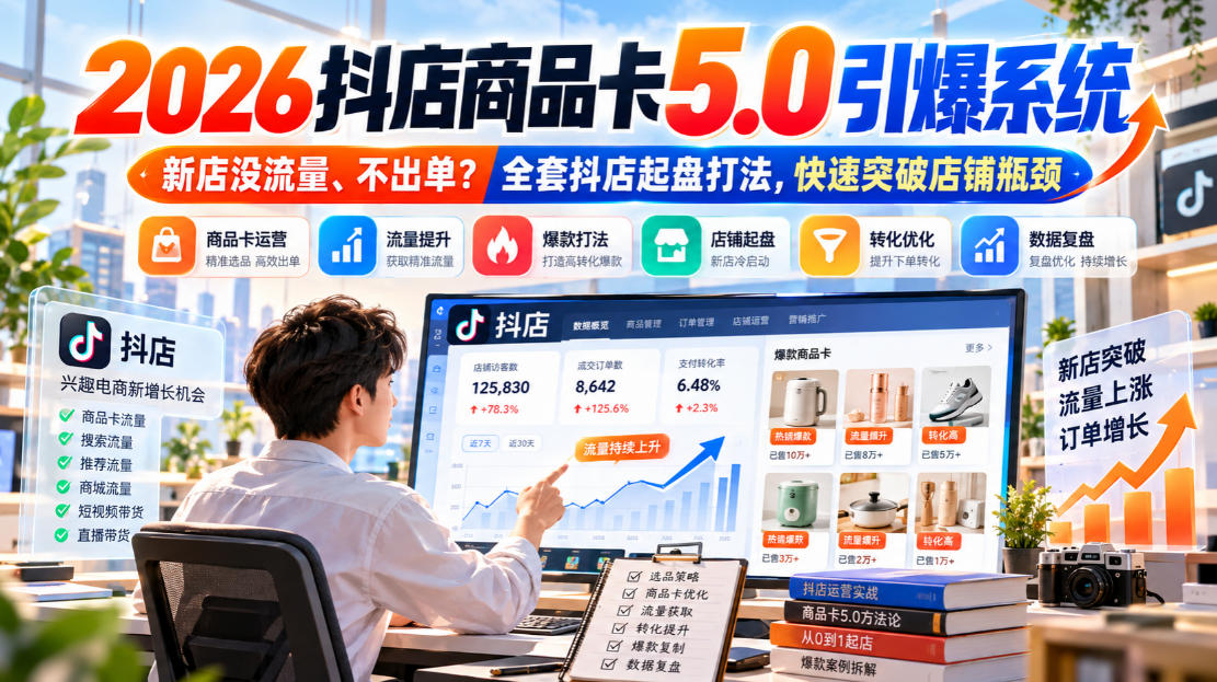 2026抖店商品卡5.0引爆系统，新店没流量、不出单？全套抖店起盘打法，快速突破店铺瓶颈-翌晨科技网
