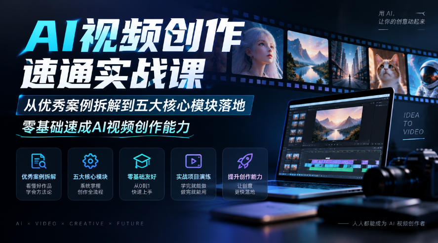AI视频创作速通实战课｜从优秀案例拆解到五大核心模块落地，零基础速成AI视频创作能力-翌晨科技网