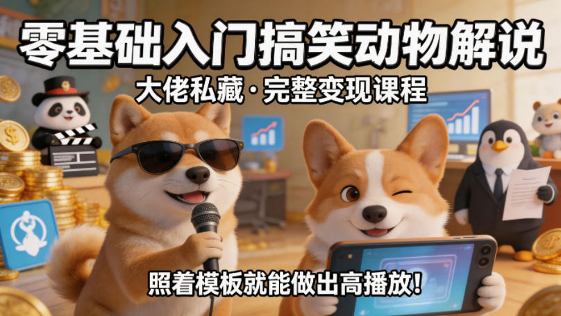 零基础入门搞笑动物解说，大佬私藏完整变现课程，照着模板就能做出高播放-翌晨科技网