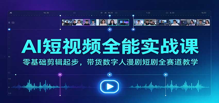 AI短视频全能实战课：零基础剪辑起步，带货数字人漫剧短剧全赛道教学-翌晨科技网