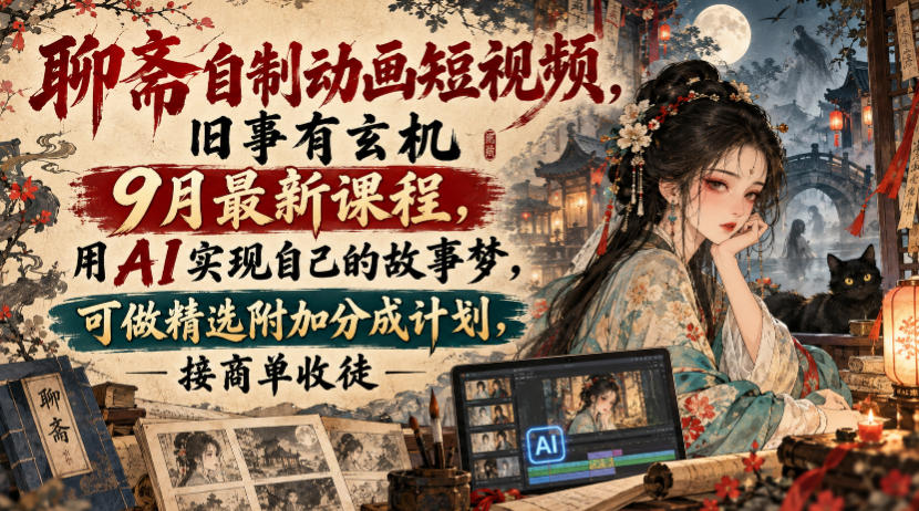 聊斋自制动画短视频，旧事有玄机9月最新课程，用AI实现自己的故事梦，可做精选附加分成计划，接商单收徒-翌晨科技网