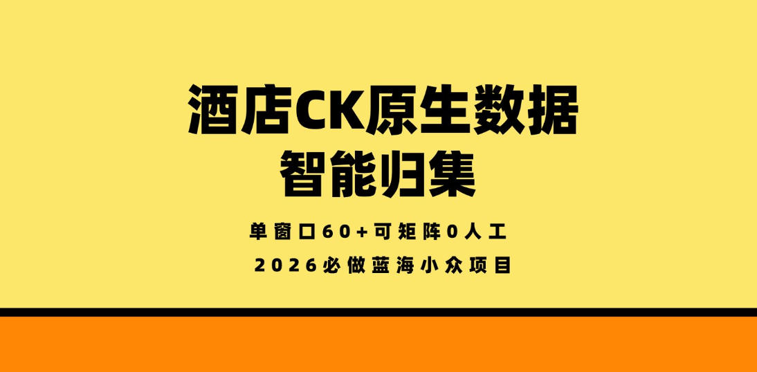 酒店CK原生数据智能归集，单窗口60+可矩阵0人工，2026必做蓝海小众项目【揭秘】-翌晨科技网