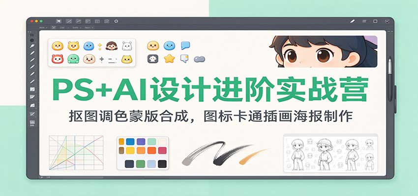 PS+AI设计进阶实战营：抠图调色蒙版合成，图标卡通插画海报制作-翌晨科技网
