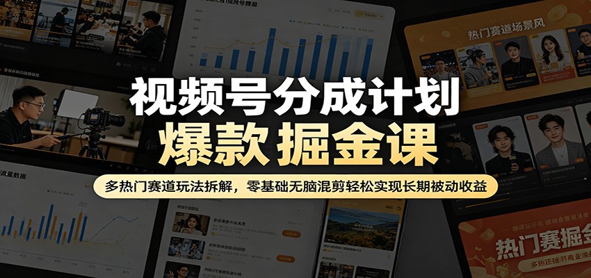 视频号分成计划爆款掘金课：多热门赛道玩法拆解，零基础无脑混剪轻松实现长期被动收益-翌晨科技网