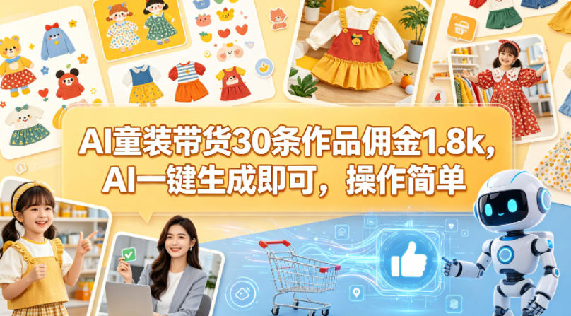 AI童装带货30条作品佣金1.8k,AI一键生成即可,操作简单-翌晨科技网