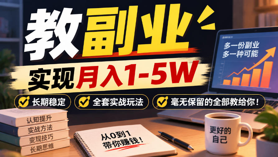 “教副业”实现月入1-5W，长期稳定，全套实战玩法毫无保留的全部教给你！【揭秘】-翌晨科技网