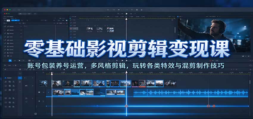零基础影视剪辑变现课：账号包装养号运营，多风格剪辑，玩转各类特效与混剪制作技巧-翌晨科技网