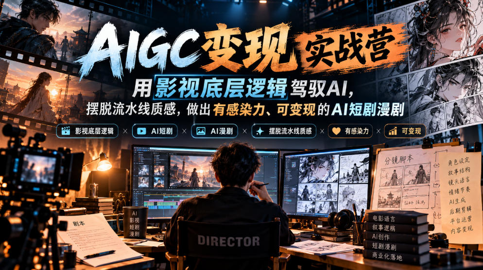 AIGC变现实战营，用影视底层逻辑驾驭AI，摆脱流水线质感，做出有感染力、可变现的AI短剧漫剧-翌晨科技网